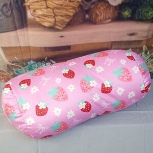 🛝 Kids Strawberry Print Pink Travel Pillow